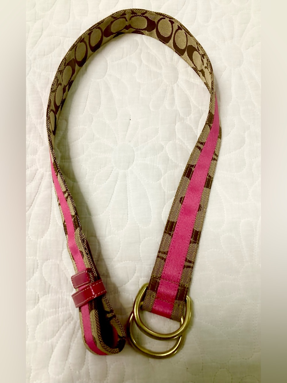 Coach Brown Signature Strap with Pink Center Stripe - Picture 4 of 4